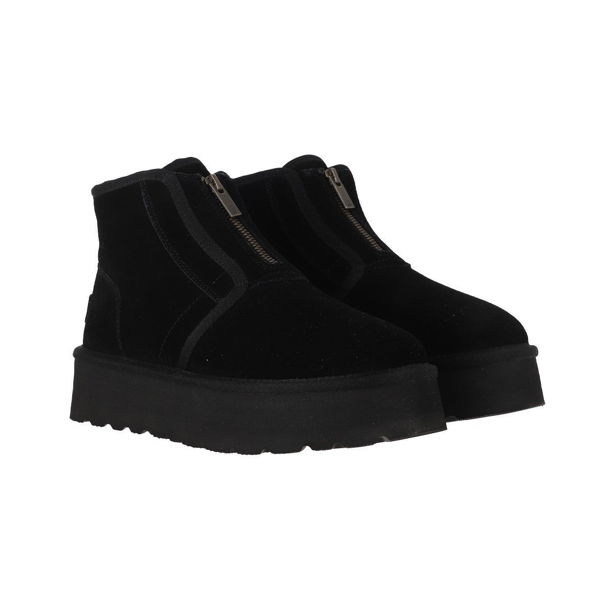 Botas Mujer Platform Zip Leather Negro