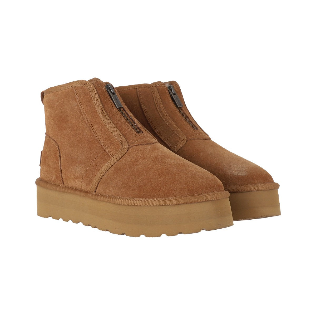 Botines Mujer Platform Zip Leather Caramel