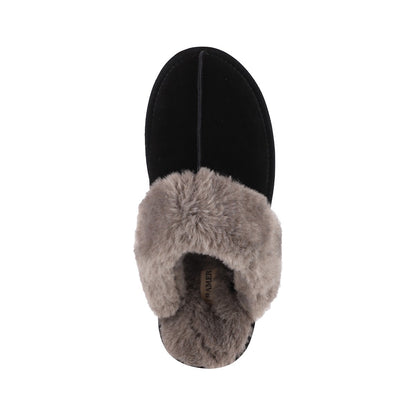 Pantuflas Mujer Fur Leather Negro