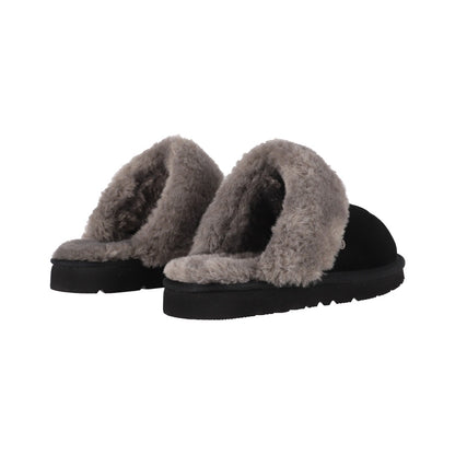 Pantuflas Mujer Fur Leather Negro