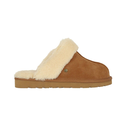 Pantuflas Mujer Fur Leather Caramel