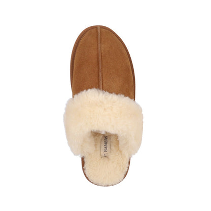 Pantuflas Mujer Fur Leather Caramel