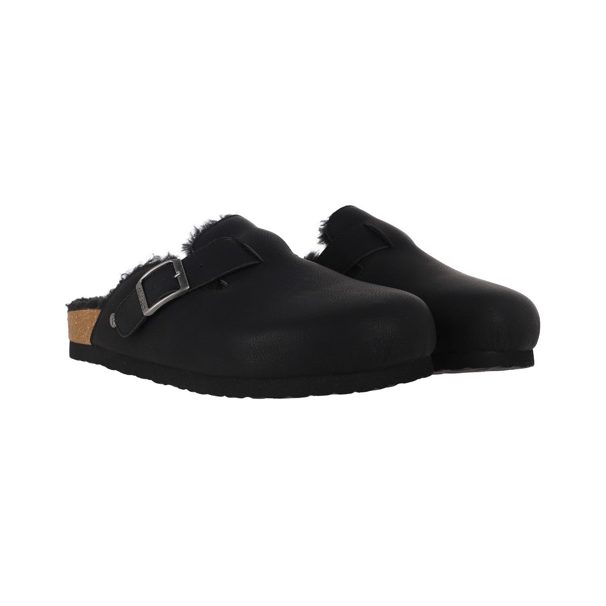 Zuecos Mujer Classic Buckle Fur Negro