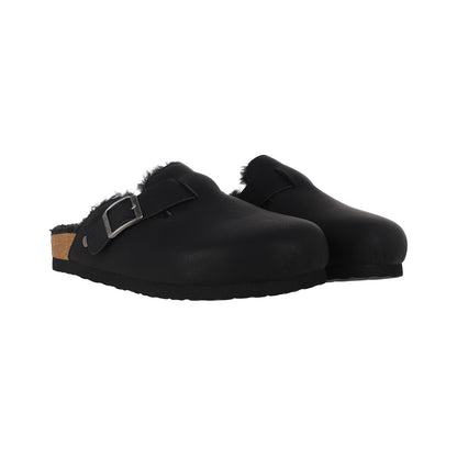Zuecos Mujer Classic Buckle Fur Negro