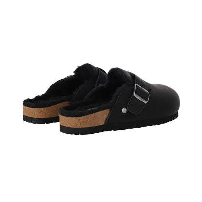 Zuecos Mujer Classic Buckle Fur Negro
