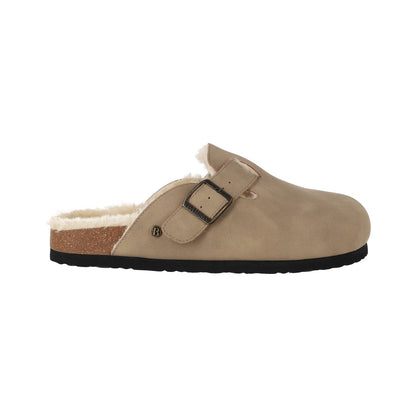 Zuecos Mujer Classic Buckle Fur Beige Oscuro