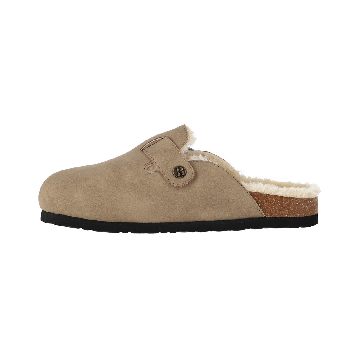 Zuecos Mujer Classic Buckle Fur Beige Oscuro