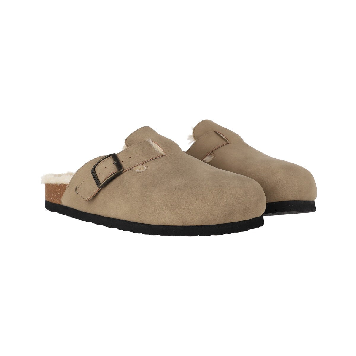 Zuecos Mujer Classic Buckle Fur Beige Oscuro